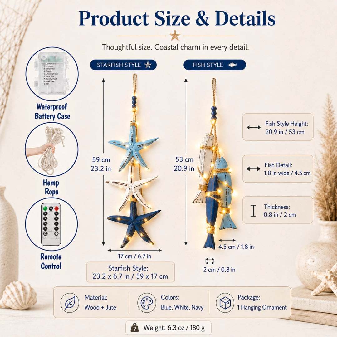 ⭐2026 HOT SALE🐟🌊Lighted Coastal Wooden Starfish & Fish Hanging Decor