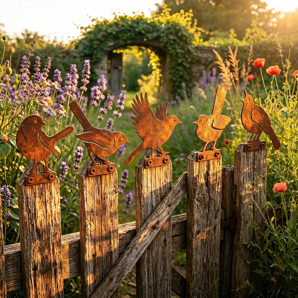 🐦5-Piece Lifelike Rusty Metal Bird Silhouettes Garden Art