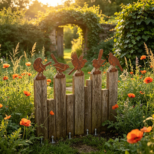 🐦5-Piece Lifelike Rusty Metal Bird Silhouettes Garden Art