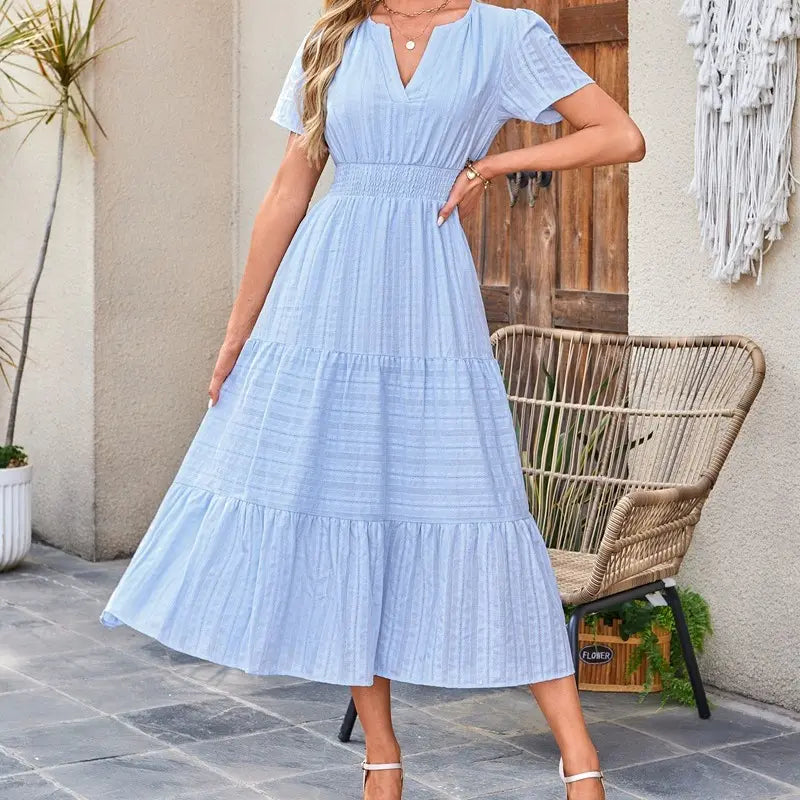 Women's Summer 2026 Casual Maxi Dress Lightweight Short Sleeve V-Neck Boho Dress with Pockets