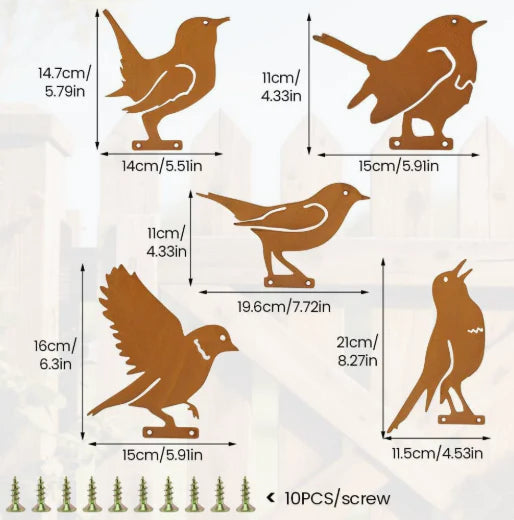 🐦5-Piece Lifelike Rusty Metal Bird Silhouettes Garden Art