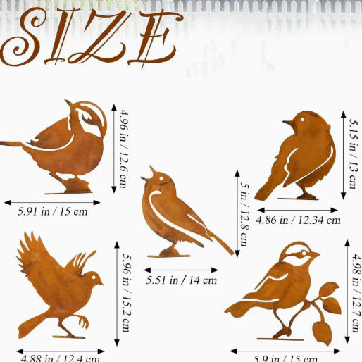 🐦5-Piece Lifelike Rusty Metal Bird Silhouettes Garden Art
