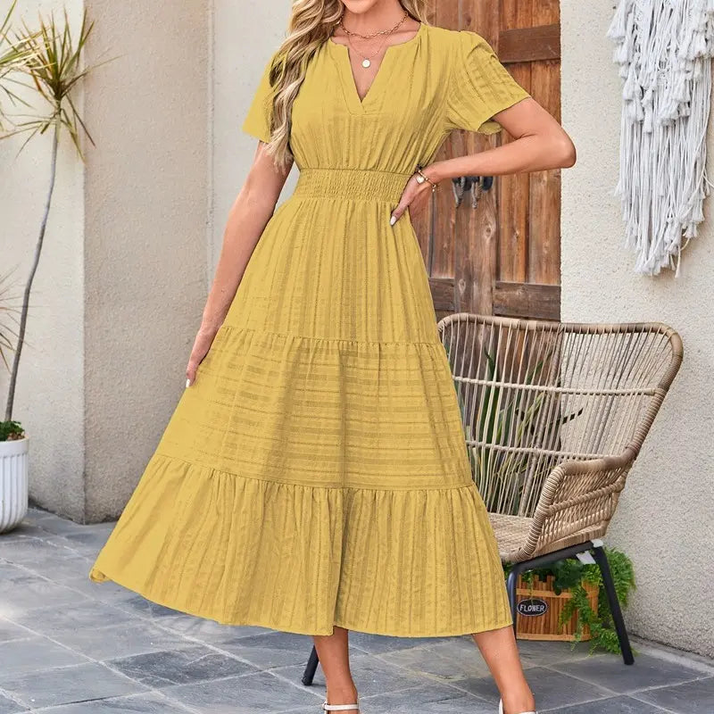 Women's Summer 2026 Casual Maxi Dress Lightweight Short Sleeve V-Neck Boho Dress with Pockets