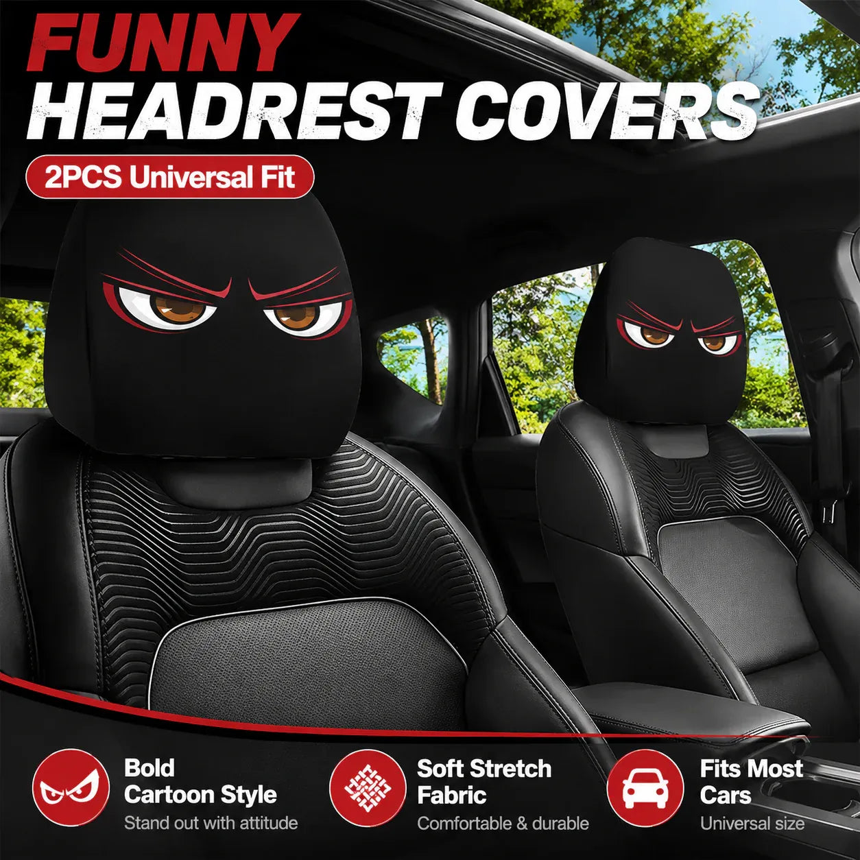 🔥 Funny Cartoon Car Headrest Covers – 2PCS Universal Fit 🚗