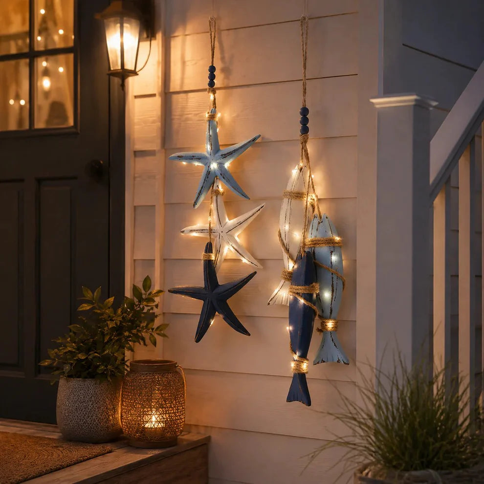⭐2026 HOT SALE🐟🌊Lighted Coastal Wooden Starfish & Fish Hanging Decor