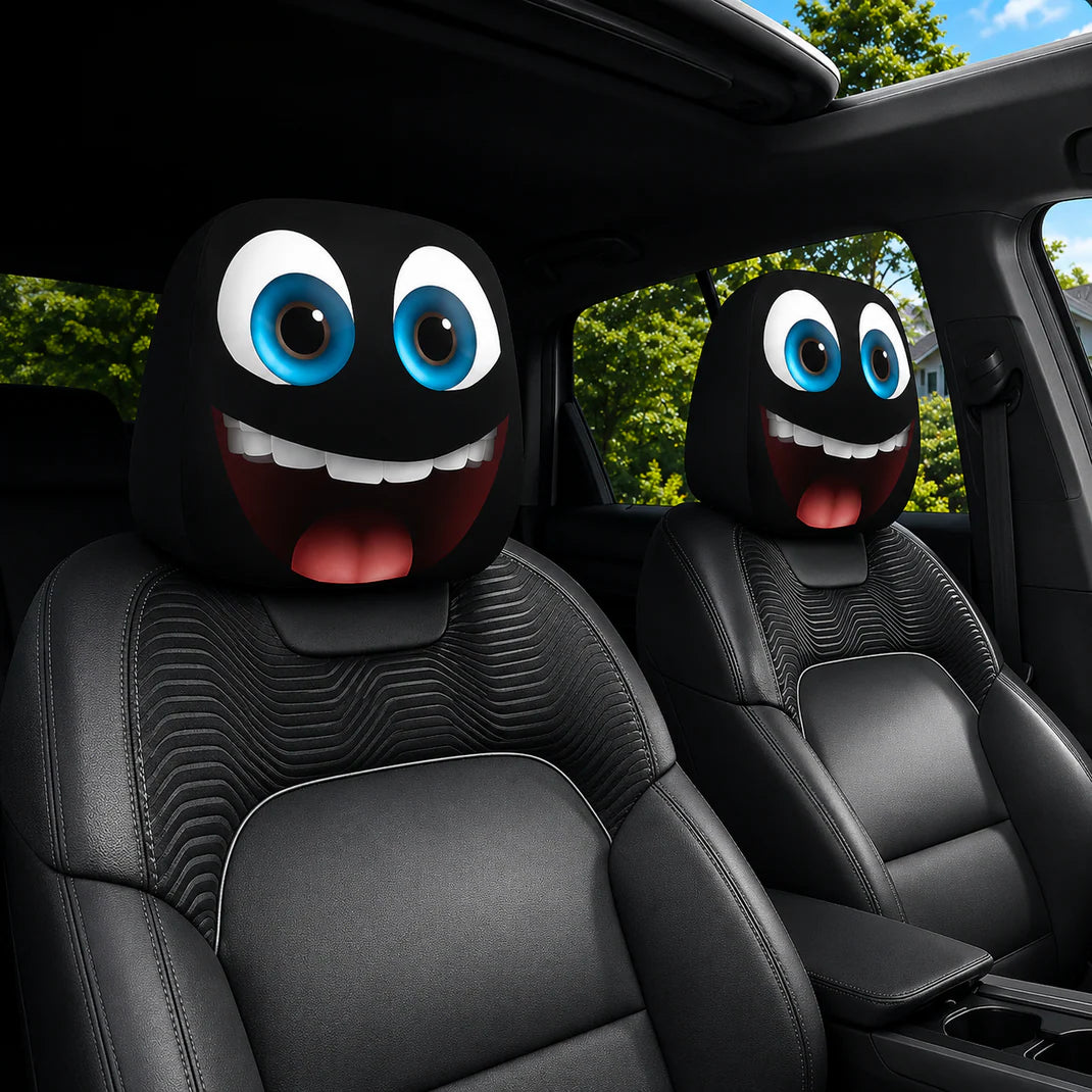 🔥 Funny Cartoon Car Headrest Covers – 2PCS Universal Fit 🚗