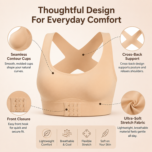 Cross Back Front Closure Wireless Posture Support Bra