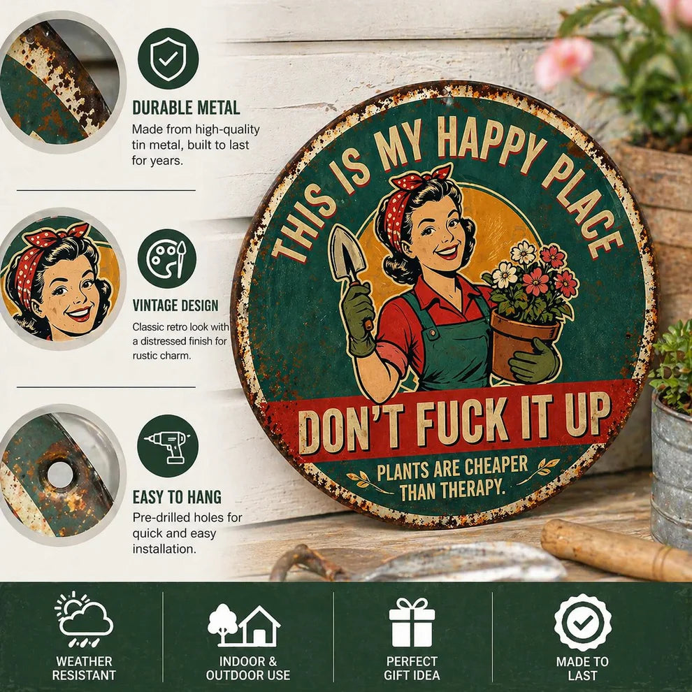 🌿"This Is My Happy Place" Garden Metal Sign