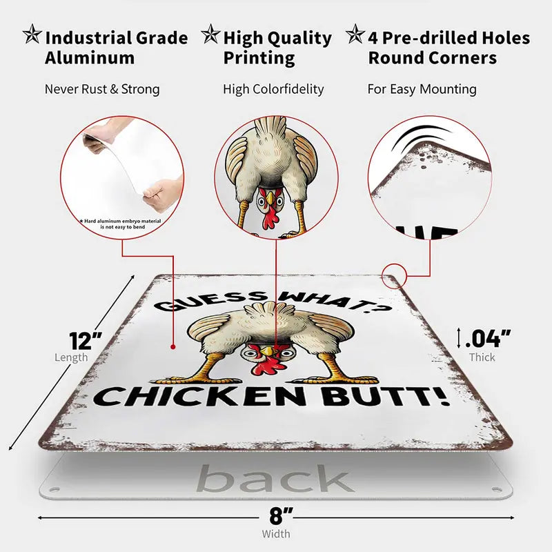 Guess What? Chicken Butt! Funny Retro Aluminum Metal Sign
