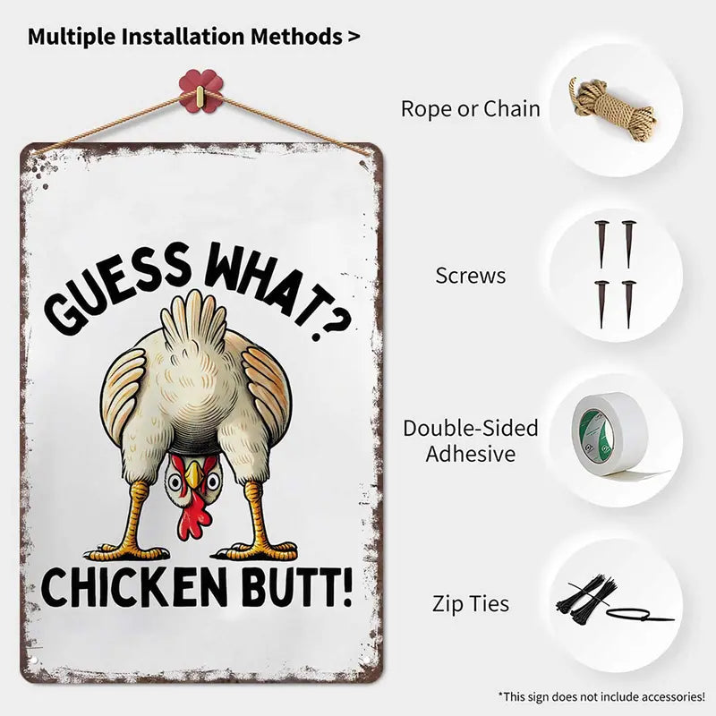 Guess What? Chicken Butt! Funny Retro Aluminum Metal Sign