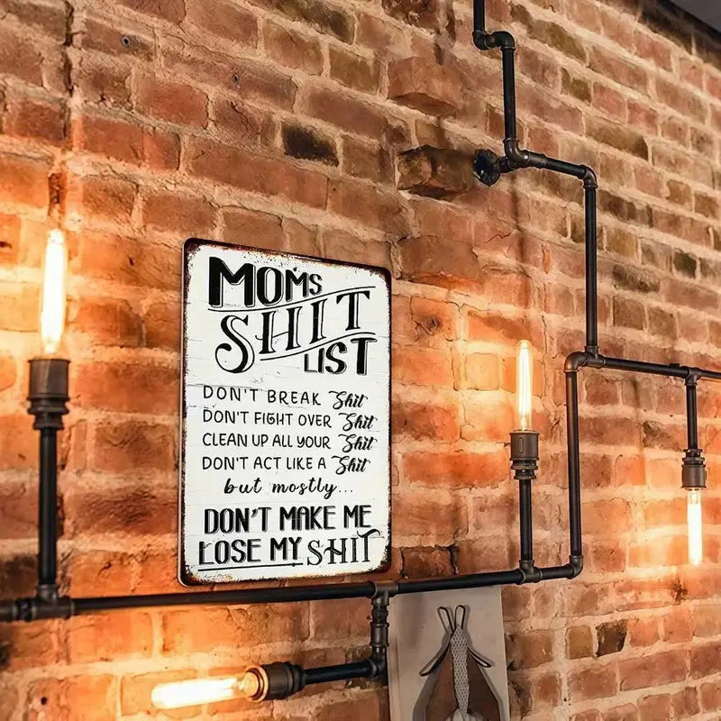 Mom'S Shit List Vintage Metal Sign - Retro Rustic Home Decor