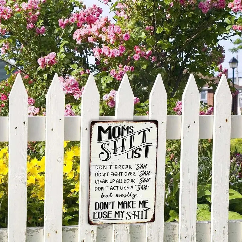 Mom'S Shit List Vintage Metal Sign - Retro Rustic Home Decor