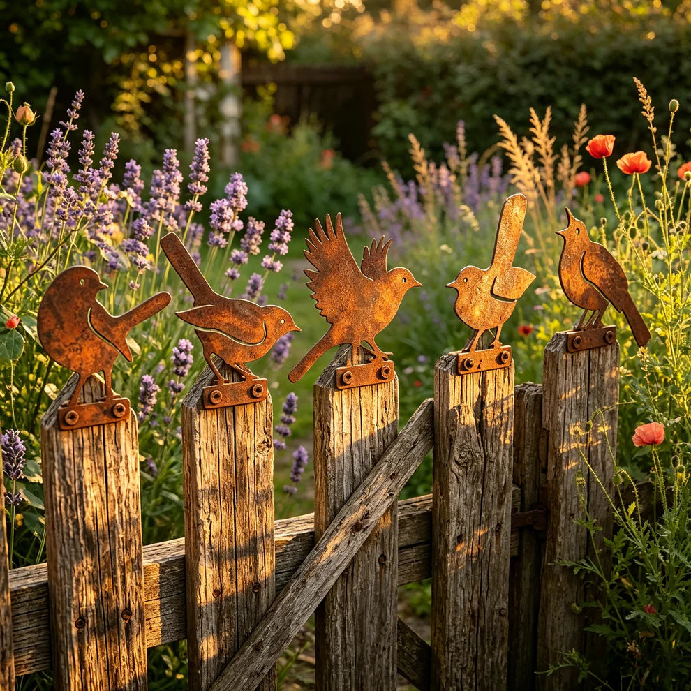 🐦5-Piece Lifelike Rusty Metal Bird Silhouettes Garden Art
