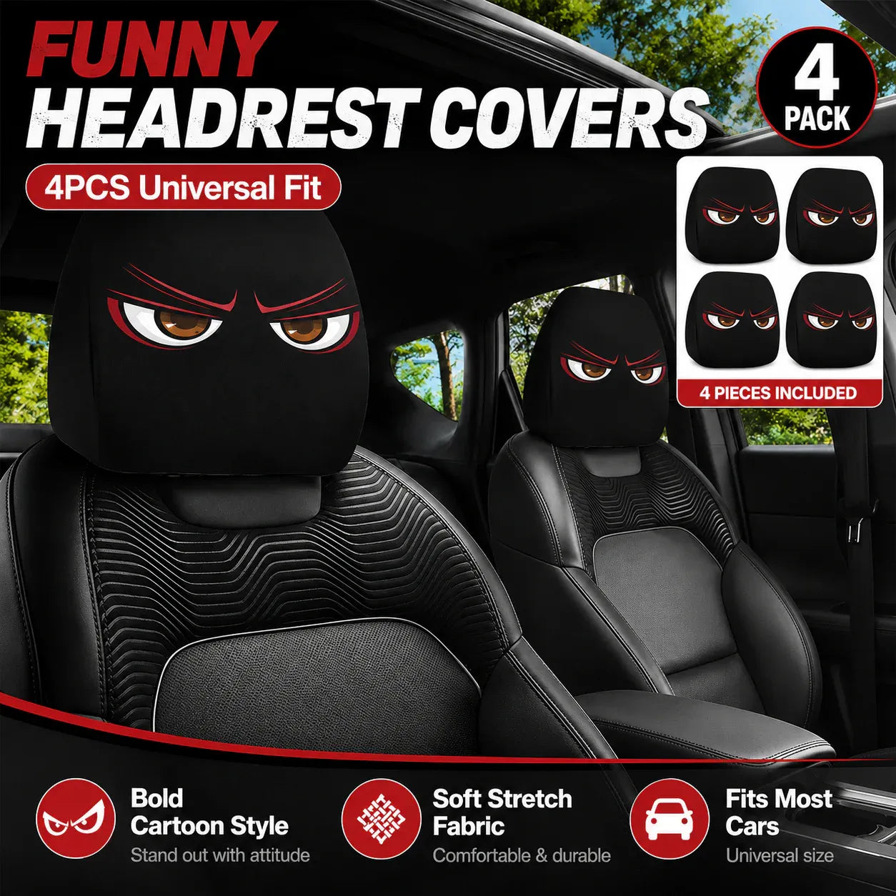 🔥 Funny Cartoon Car Headrest Covers – 2PCS Universal Fit 🚗