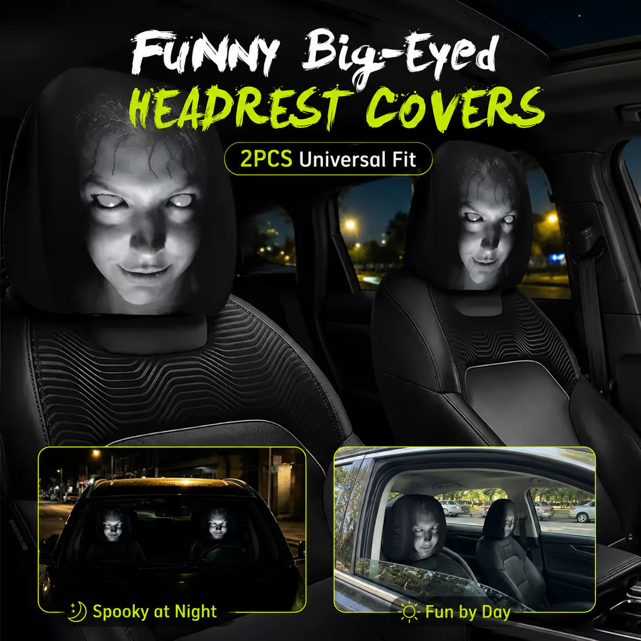 🔥 Funny Cartoon Car Headrest Covers – 2PCS Universal Fit 🚗