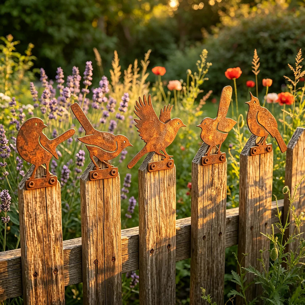 🐦5-Piece Lifelike Rusty Metal Bird Silhouettes Garden Art