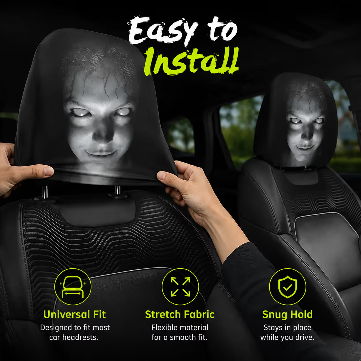 🔥 Funny Cartoon Car Headrest Covers – 2PCS Universal Fit 🚗
