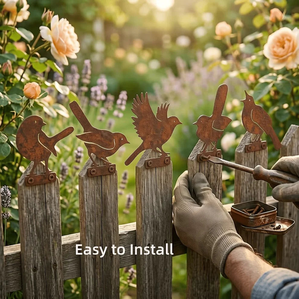 🐦5-Piece Lifelike Rusty Metal Bird Silhouettes Garden Art