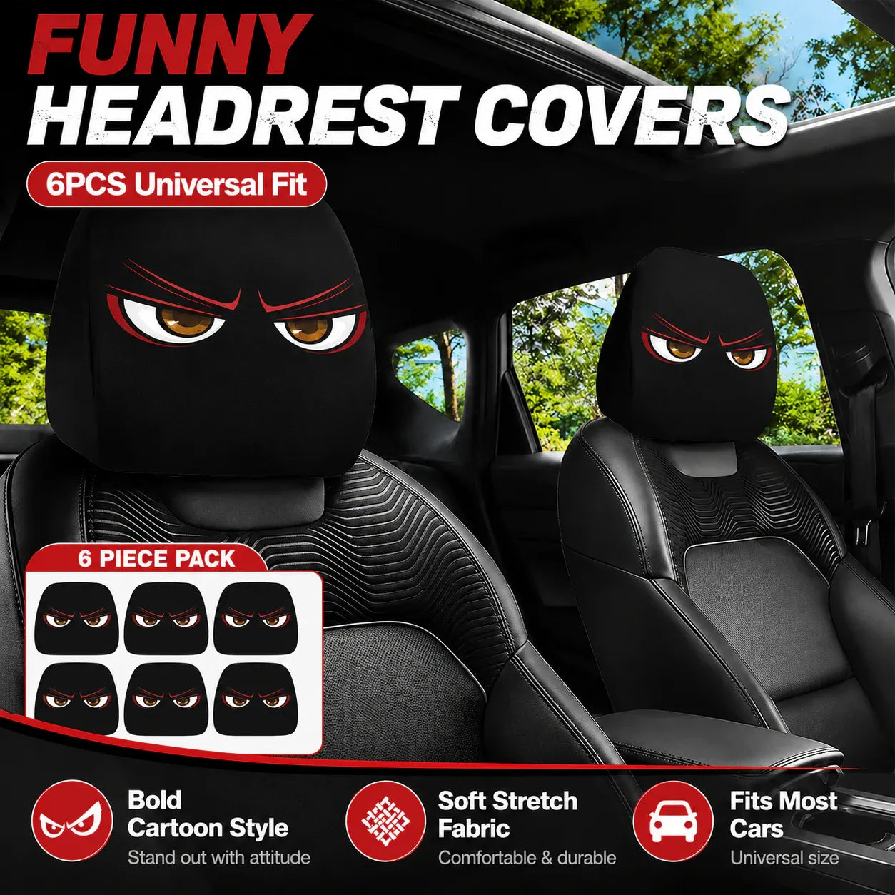 🔥 Funny Cartoon Car Headrest Covers – 2PCS Universal Fit 🚗