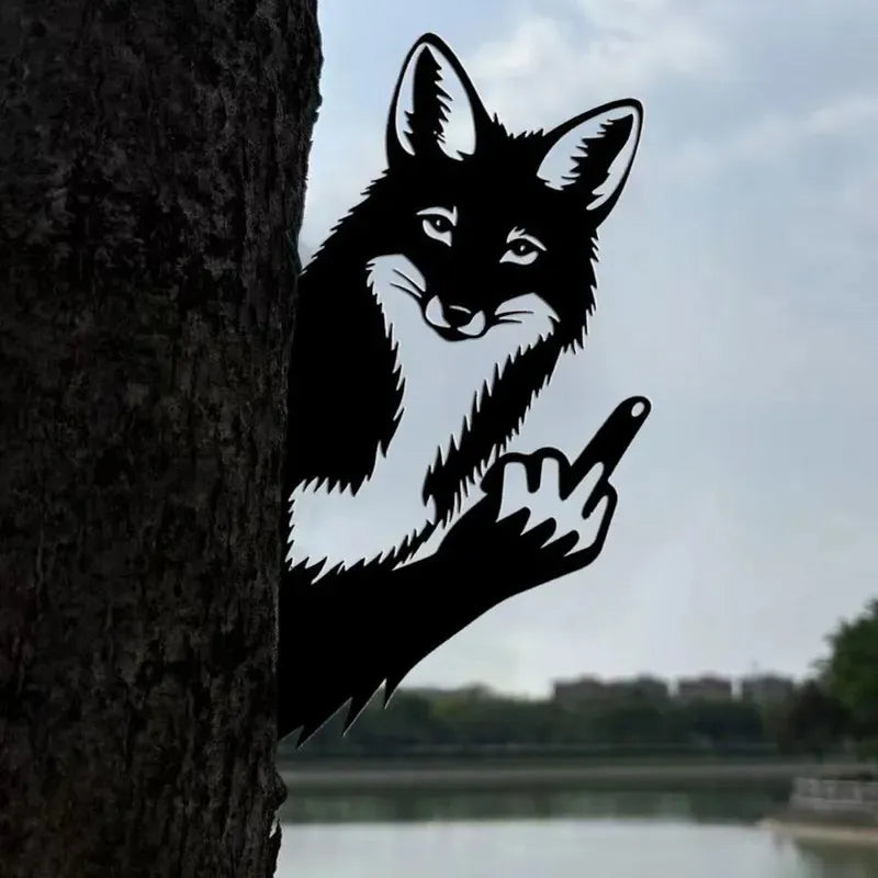 Peeping middle finger animal metal sign🏡Yard Art Decor